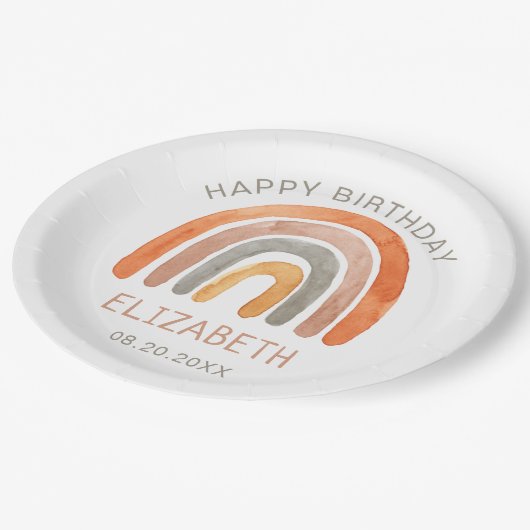 Boho Rainbow Happy Birthday Papieren Bordje (Gekanteld)