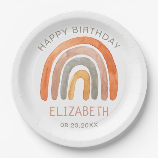 Boho Rainbow Happy Birthday Papieren Bordje (Voorkant)