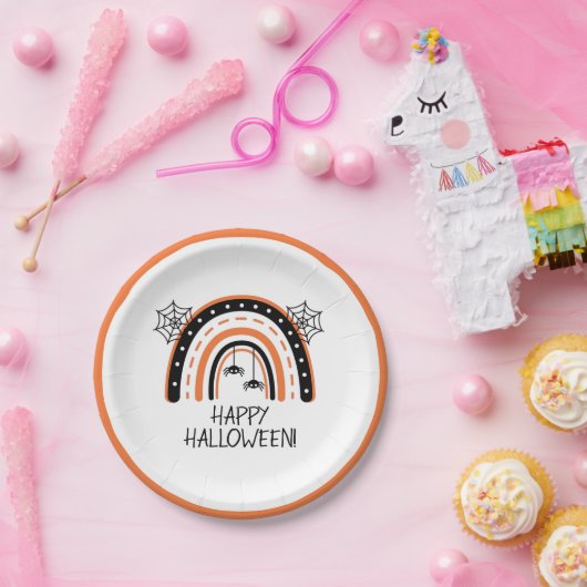 Boho Rainbow Happy Halloween Papieren Bordje (Feest)