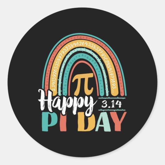 Boho Rainbow Happy Pi Day 3.14 Wiskunde Geek Ronde Sticker (Voorkant)