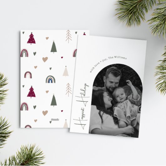 Boho Rainbow Heart Arch Gelukkigste Feestdagen Fot Feestdagenkaart