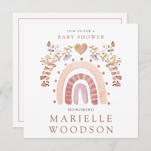 Boho Rainbow Heart Baby shower Kaart (Voorkant / Achterkant)