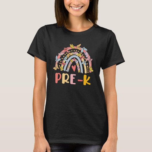 Boho Rainbow Heart For Teachers Women Hello Pre K T-shirt (Voorkant)