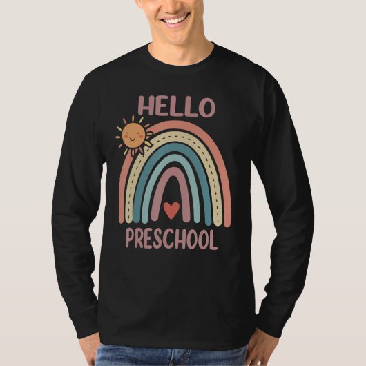 Boho Rainbow Heart For Teachers Women Hello Presch T-shirt (Voorkant)