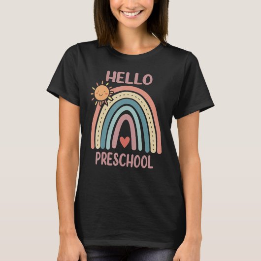 Boho Rainbow Heart For Teachers Women Hello Presch T-shirt (Voorkant)
