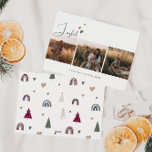 Boho Rainbow & Heart Joyful Drie Foto Kerstmis Feestdagenkaart<br><div class="desc">Vier de vreugde van het seizoen met deze boho regenboog & hart vreugdevolle drie foto kerstvakantie kaart. Het unieke en chique bewerkbare script creëer een vleugje charme en individualiteit. Het eenvoudige ontwerp is voorzien van kleurrijke boheemse regenbogen, harten en kerstbomen die een grillige wintersfeer oproepen. Met een strakke, minimalistische lay-out...</div>