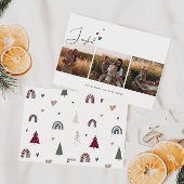 Boho Rainbow & Heart Joyful Drie Foto Kerstmis Feestdagenkaart