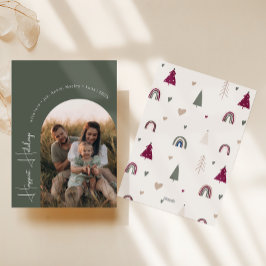 Boho Rainbow & Hearts Arch Green Foto Gelukkigst Feestdagenkaart