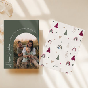 Boho Rainbow & Hearts Arch Green Foto Gelukkigst Feestdagenkaart