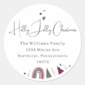 Boho Rainbow & Hearts Holly Jolly Envelop Afdichti Ronde Sticker (Voorkant)