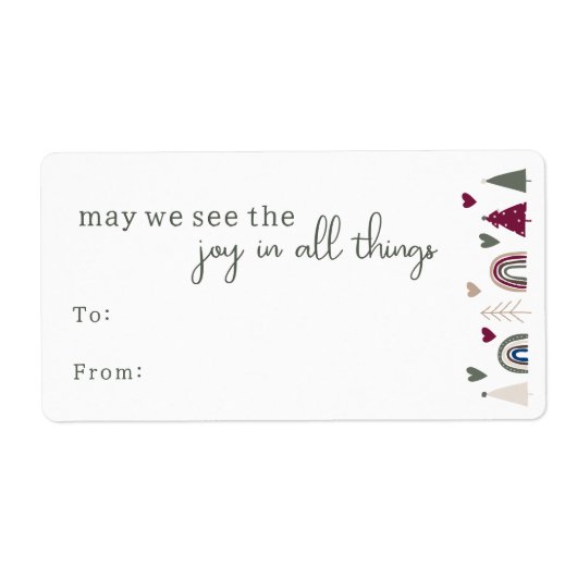 Boho Rainbow & Hearts Joy in All Things Gift Etiket (Voorkant)