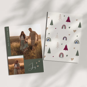 Boho Rainbow & Hearts Joy Two Foto van Kerstmis Feestdagenkaart