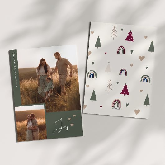 Boho Rainbow & Hearts Joy Two Foto van Kerstmis Feestdagenkaart