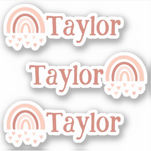 Boho Rainbow Hearts Naam Vinyl Stickers - Set van  (Voorkant)