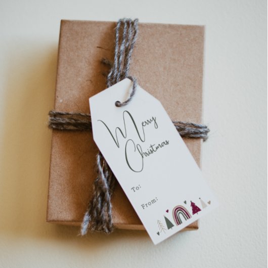 Boho Rainbow & Hearts Vrolijk kerstfeest van en na Cadeaulabel