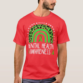Boho Rainbow I Wear Green For Mental Health Awaren T-shirt