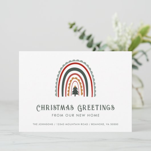 Boho Rainbow Kerstgroeten uit New Home Aankondiging (Staand voorkant)
