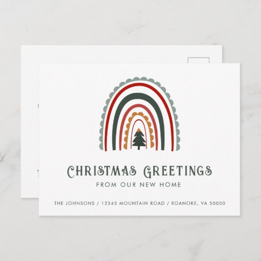 Boho Rainbow Kerstgroeten uit New Home Aankondigingskaart (Voorkant / Achterkant)