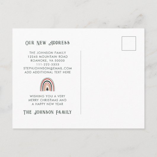Boho Rainbow Kerstgroeten uit New Home Aankondigingskaart (Achterkant)