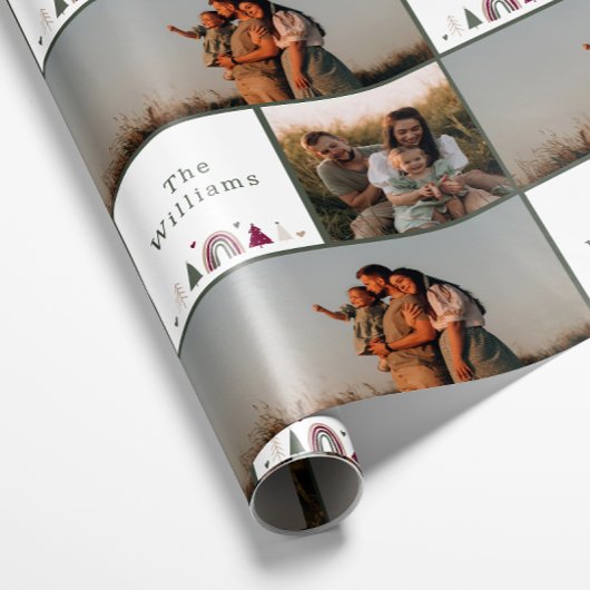 Boho Rainbow Kerstmis Familie Fotocollage Cadeaupapier