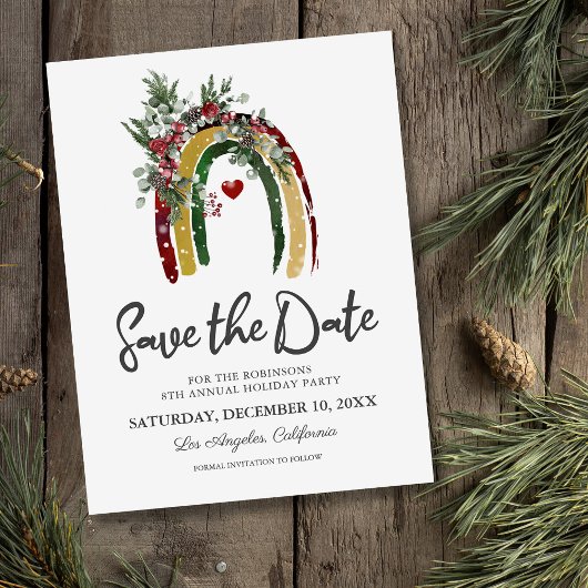 Boho Rainbow kerstparty Save the Date Aankondigingskaart