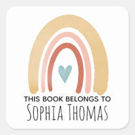 Boho Rainbow Kinder boekplaat Vierkante Sticker