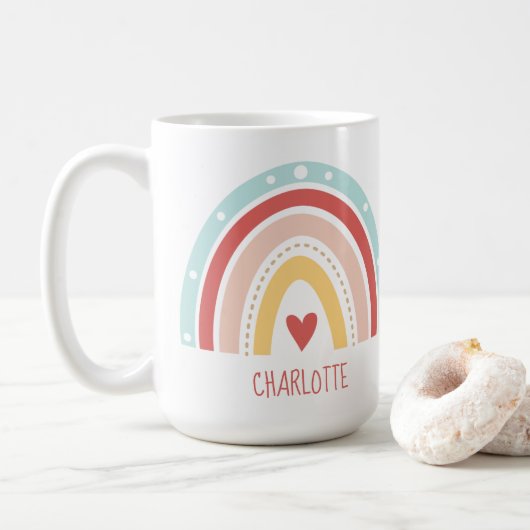 Boho Rainbow Kinder Naam Waterverf Koffiemok (Met donut)