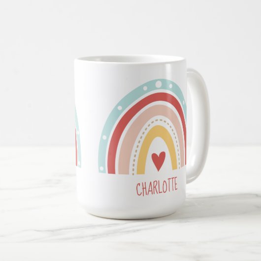 Boho Rainbow Kinder Naam Waterverf Koffiemok (Voorkant rechts)