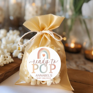 Boho Rainbow "Klaar voor de Pop" Baby shower Stick Ronde Sticker