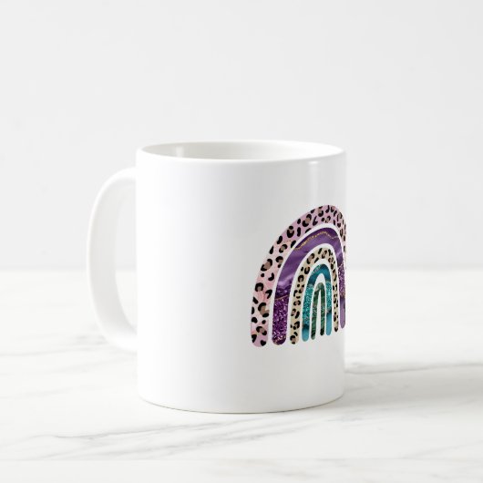 Boho Rainbow Leopard Pattern Glitter mam T Koffiemok (Voorkant links)