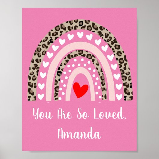 Boho Rainbow Leopard Pattern Hearts Nursery Wall Poster (Voorkant)