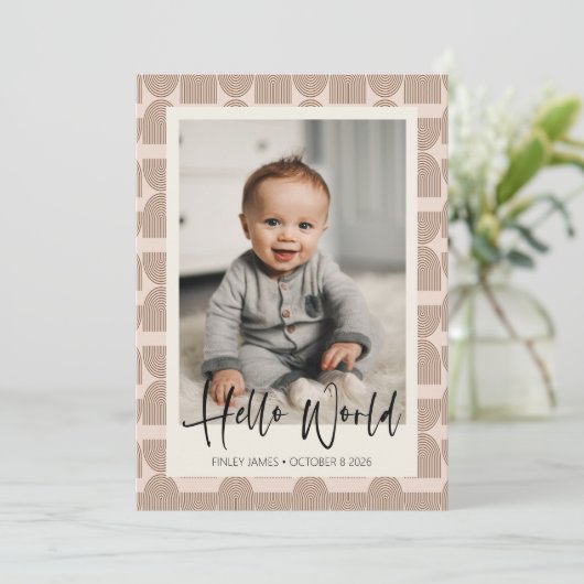 Boho Rainbow Lines Terracotta Newborn Foto Birth Aankondiging (Staand voorkant)