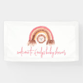 Boho Rainbow Lion Pink Welkom in Baby shower Spandoek (Horizontaal)