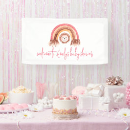 Boho Rainbow Lion Pink Welkom in Baby shower Spandoek