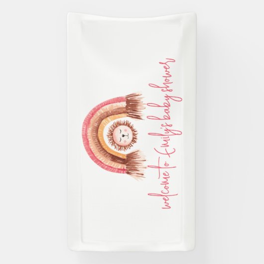 Boho Rainbow Lion Pink Welkom in Baby shower Spandoek (Verticaal)