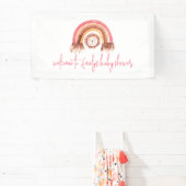 Boho Rainbow Lion Pink Welkom in Baby shower Spandoek (Insitu)