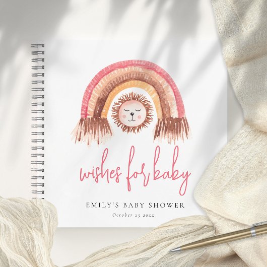 Boho Rainbow Lion Roze Baby shower Gastenboek Notitieboek
