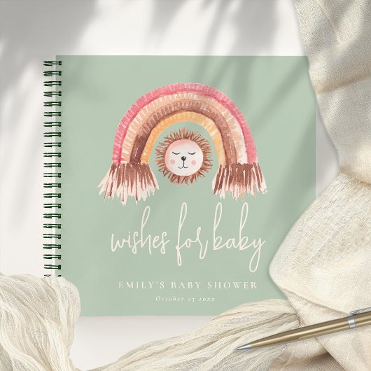 Boho Rainbow Lion Sage Baby shower Gastenboek Notitieboek
