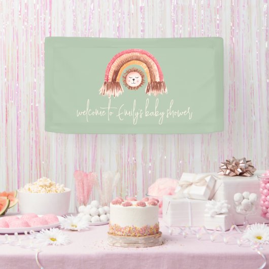 Boho Rainbow Lion Sage Welkom in Baby shower Spandoek (Feest)