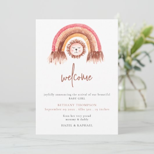 Boho Rainbow Lion Welkom Baby Aankondiging (Staand voorkant)