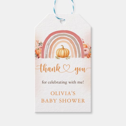 Boho Rainbow Little Pumpkin Herfst Baby shower Cadeaulabel (Voorkant)