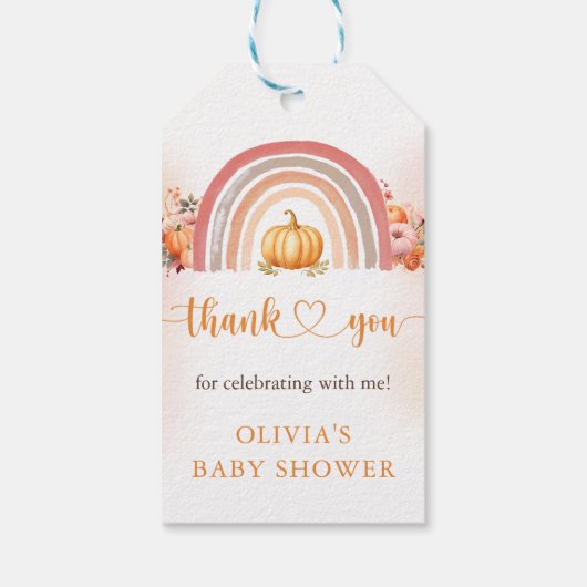 Boho Rainbow Little Pumpkin Herfst Baby shower Cadeaulabel (Achterkant)