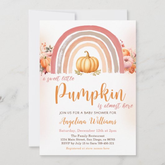 Boho Rainbow Little Pumpkin Herfst Baby shower Kaart (Voorkant)