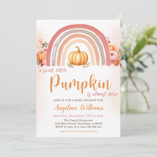 Boho Rainbow Little Pumpkin Herfst Baby shower Kaart (Staand voorkant)