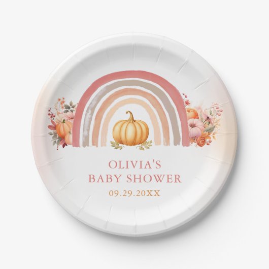 Boho Rainbow Little Pumpkin Herfst Baby shower Papieren Bordje (Voorkant)