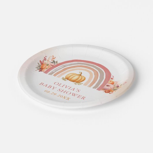 Boho Rainbow Little Pumpkin Herfst Baby shower Papieren Bordje (Gekanteld)
