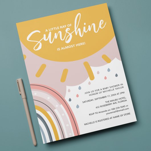 Boho Rainbow Little Ray of Sunshine Baby shower Kaart