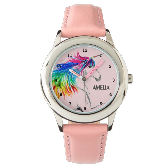 Boho Rainbow Magical Cute Girls Unicorn Pink Watch Horloge (Voorkant)