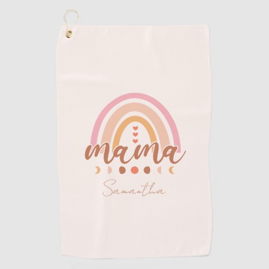 Boho Rainbow Mama met maanfasen Golfhanddoek (Voorkant)