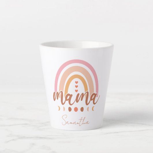 Boho Rainbow Mama met maanfasen Latte Mok (Voorkant)